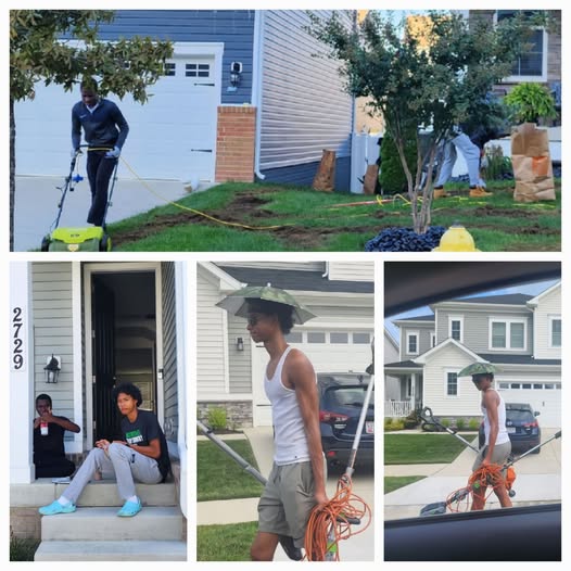 Tariq and The Lawn Barber crew working on lawns and landscaping in Crofton, MD